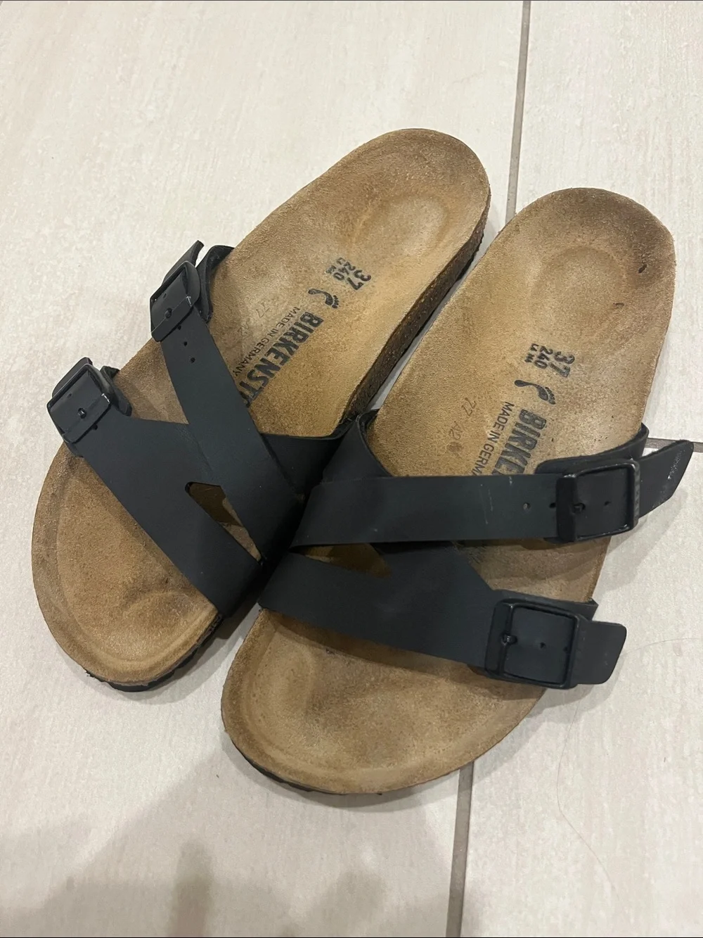 Birkenstock Black Double Strap Slide Sandals - Picture 1 of 6